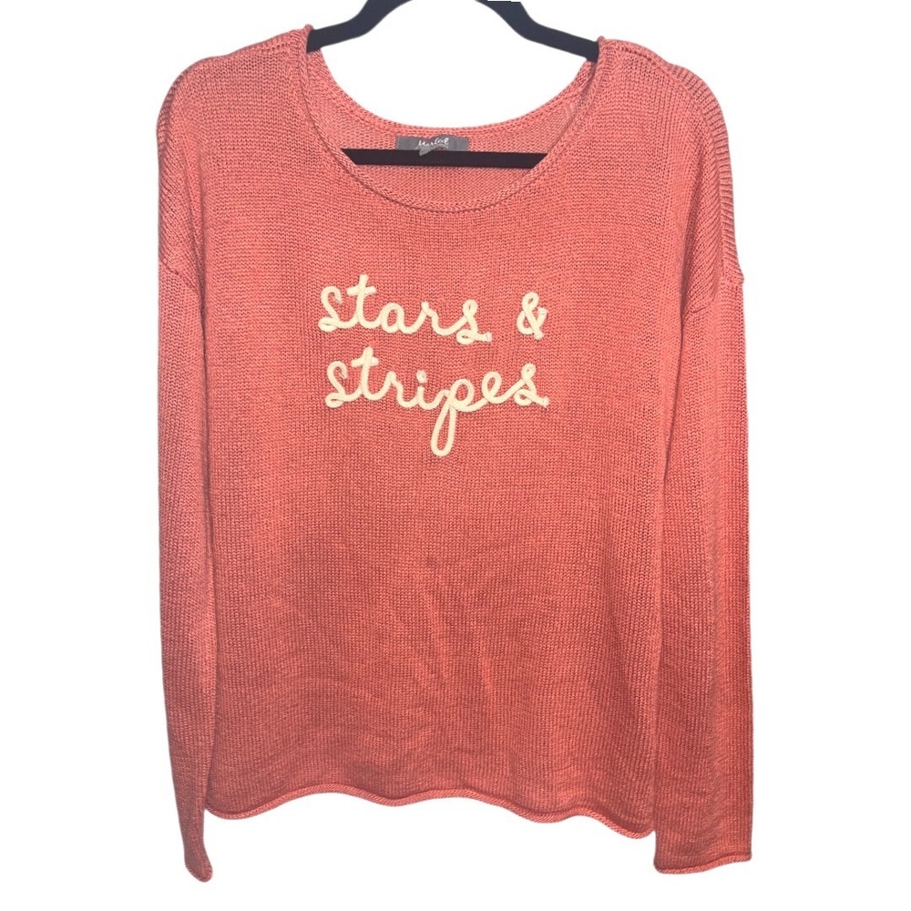 Marled Women's Coral Pink Stars & Stripes‎ Knit Sweater Size L